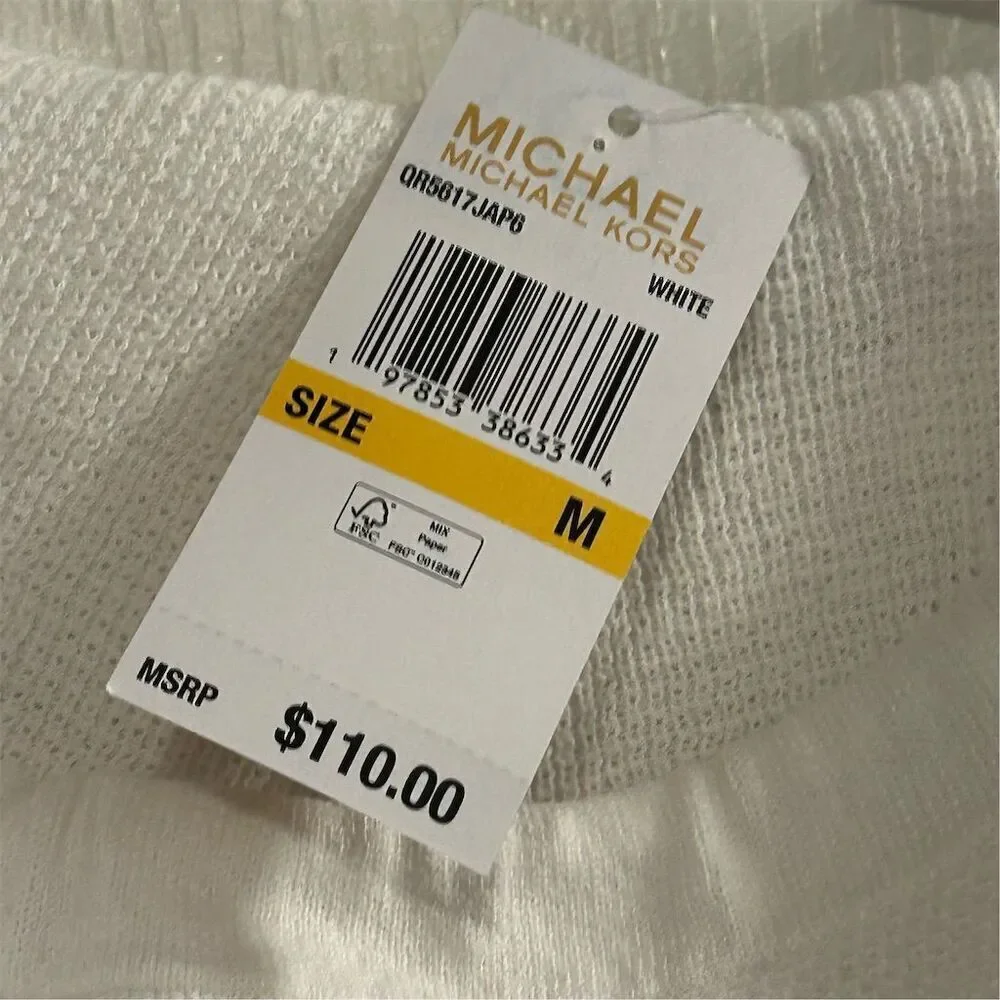 Michael Kors Women's White Ribbed Hoodie Sweater Size M‎ Pullover